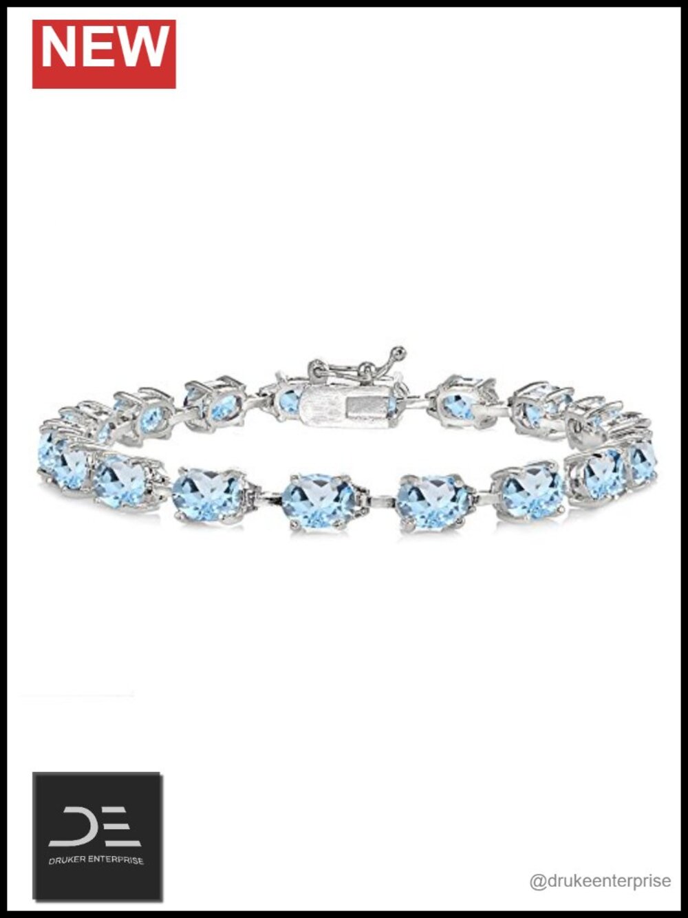 Sterling Silver Blue Topaz Tennis Bracelet 7x5mm Oval Link